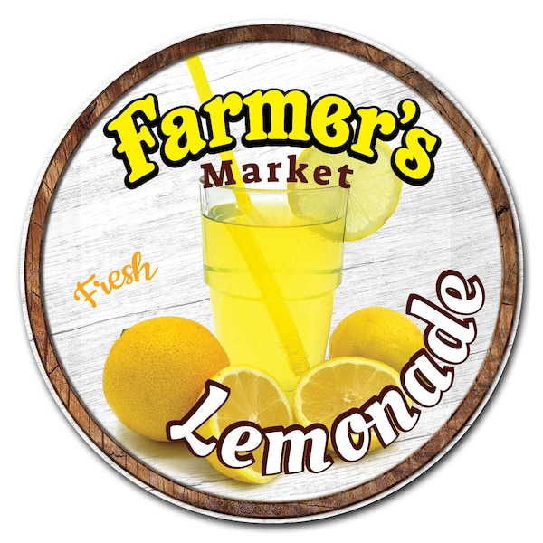Corrugated Plastic Sign With Stakes 24in Circular-Farmers Market Lemonade, C-24-CIR-WS-Lemonade